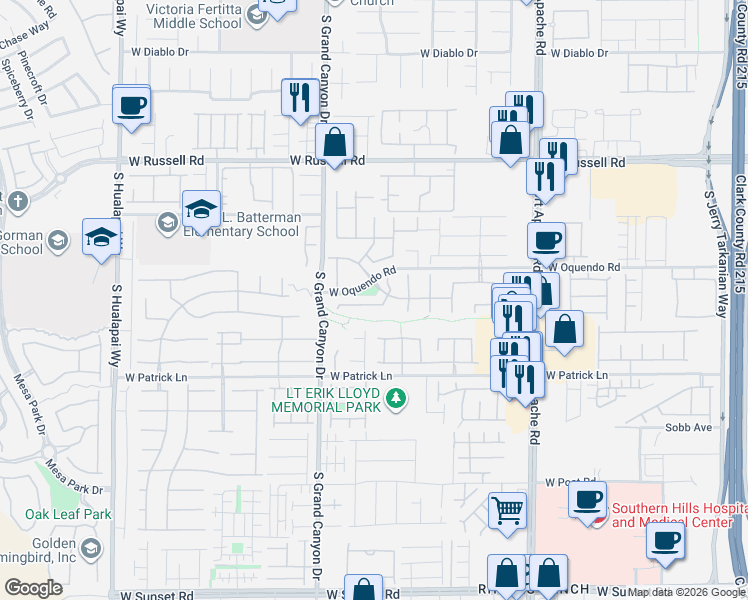 map of restaurants, bars, coffee shops, grocery stores, and more near 9750 West Oquendo Road in Las Vegas