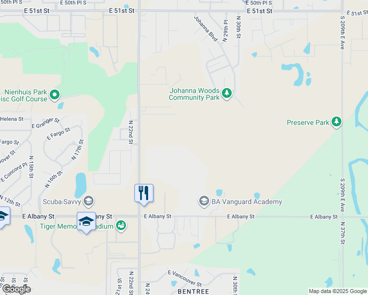map of restaurants, bars, coffee shops, grocery stores, and more near 2800 North 23rd Street in Broken Arrow