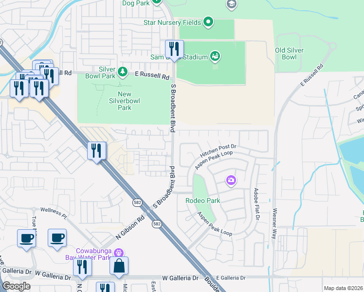 map of restaurants, bars, coffee shops, grocery stores, and more near 713 Salt Flats Circle in Henderson