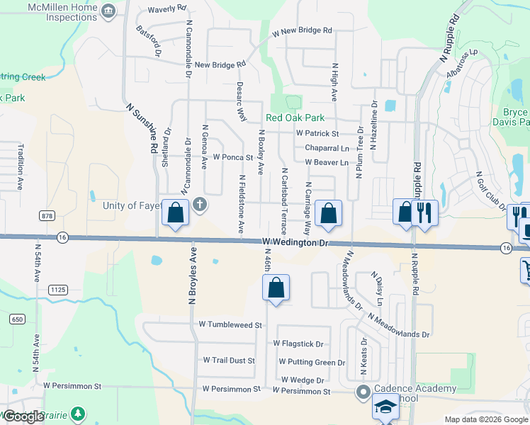 map of restaurants, bars, coffee shops, grocery stores, and more near 1273 North Boxley Avenue in Fayetteville