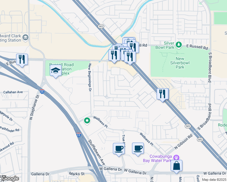 map of restaurants, bars, coffee shops, grocery stores, and more near 5993 High Steed Street in Henderson