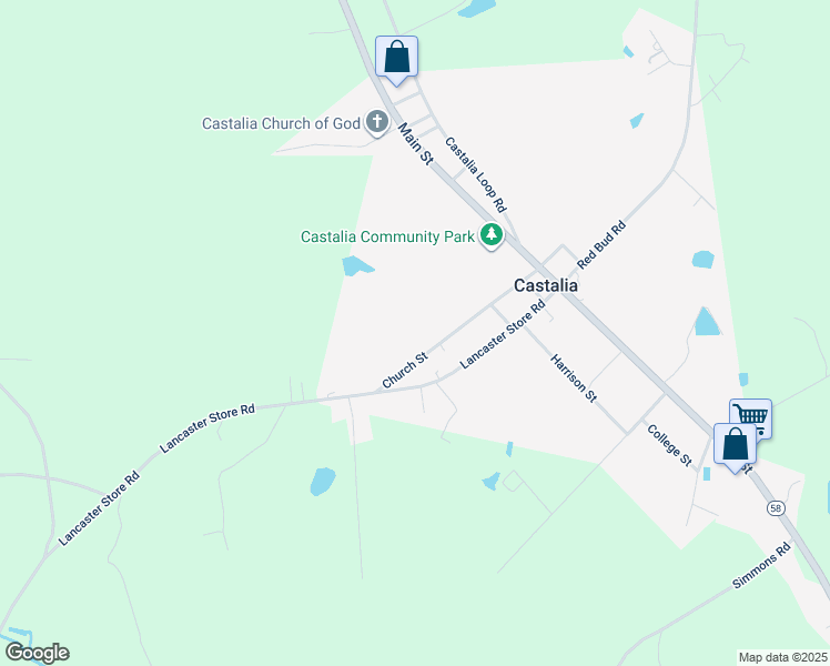 map of restaurants, bars, coffee shops, grocery stores, and more near 10836 Church Street in Castalia
