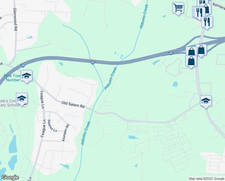 map of restaurants, bars, coffee shops, grocery stores, and more near 1691 Angus Ridge Drive in Kernersville