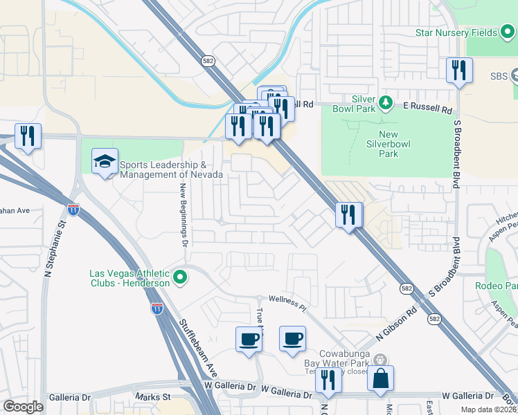 map of restaurants, bars, coffee shops, grocery stores, and more near 6409 Extreme Shear Avenue in Henderson
