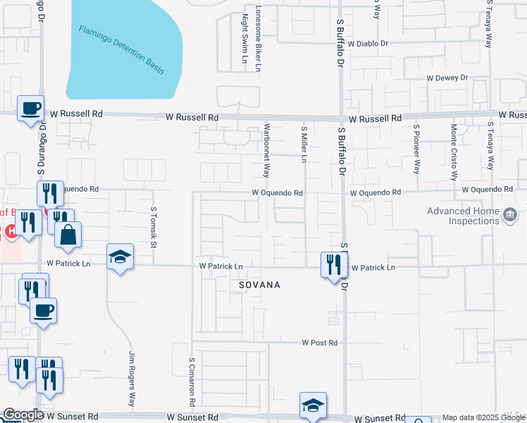 map of restaurants, bars, coffee shops, grocery stores, and more near 5944 Bruselas Street in Las Vegas