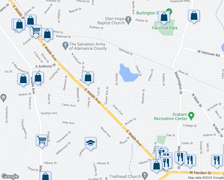 map of restaurants, bars, coffee shops, grocery stores, and more near 1212 Cleveland Avenue in Burlington