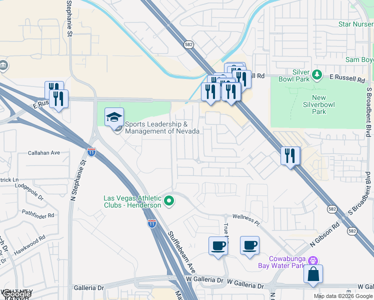 map of restaurants, bars, coffee shops, grocery stores, and more near 5955 Aimless Street in Henderson