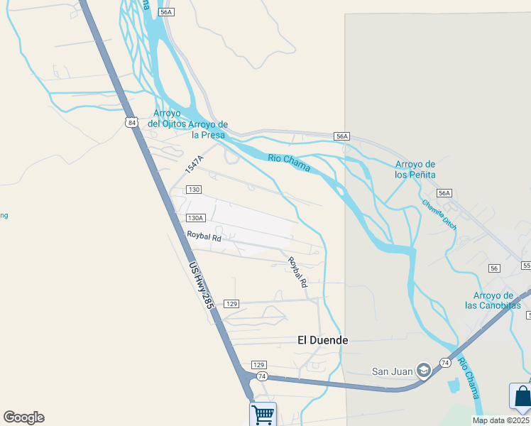 map of restaurants, bars, coffee shops, grocery stores, and more near 80 County Road 130 in Hernandez