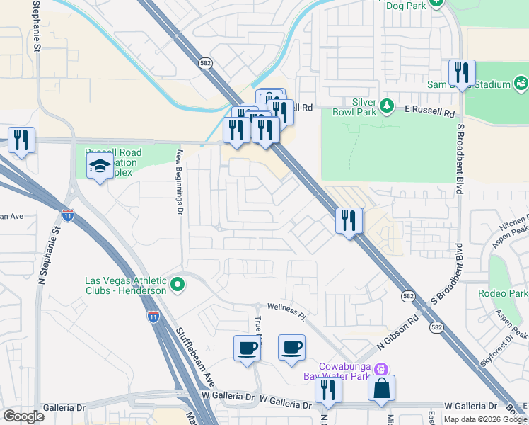 map of restaurants, bars, coffee shops, grocery stores, and more near 5880 Boulder Falls Street in Henderson