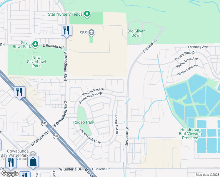 map of restaurants, bars, coffee shops, grocery stores, and more near 648 Hitchen Post Drive in Henderson