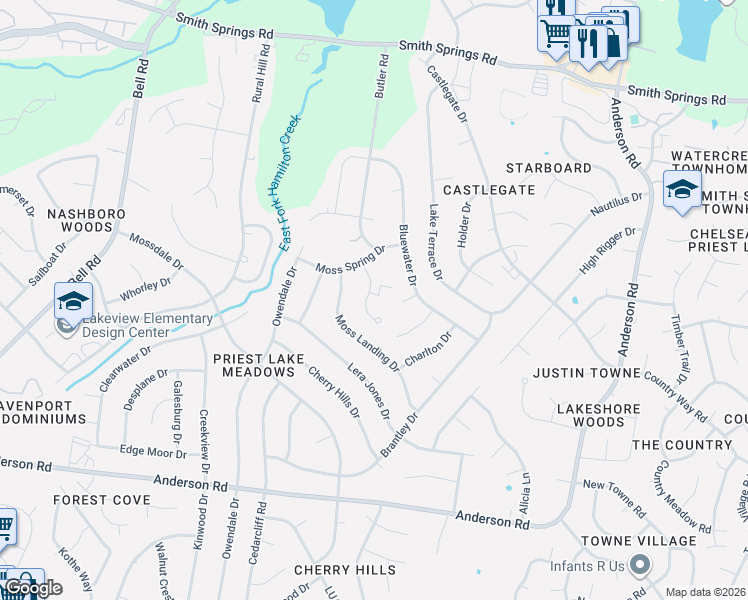 map of restaurants, bars, coffee shops, grocery stores, and more near 1017 Trevino Place in Nashville