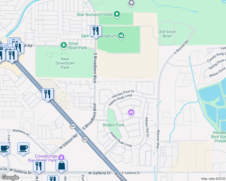 map of restaurants, bars, coffee shops, grocery stores, and more near 5939 Smokey Quartz Court in Henderson