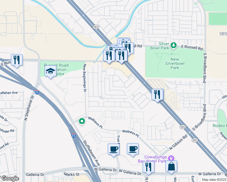 map of restaurants, bars, coffee shops, grocery stores, and more near 5956 High Steed Street in Henderson