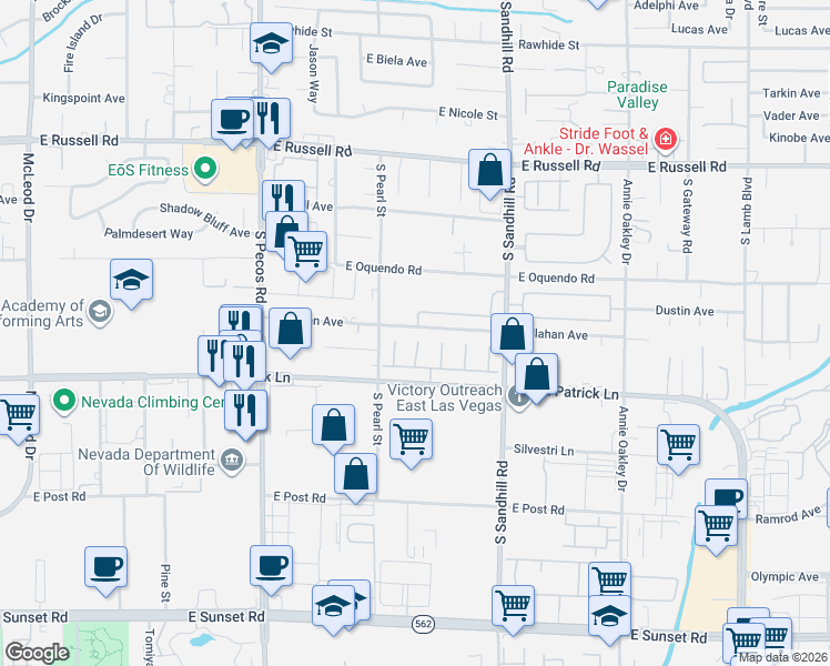 map of restaurants, bars, coffee shops, grocery stores, and more near 3658 Miguels Lane in Las Vegas