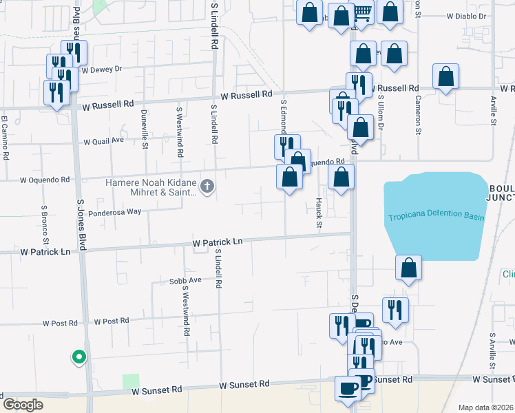 map of restaurants, bars, coffee shops, grocery stores, and more near 5995 South Edmond Street in Las Vegas