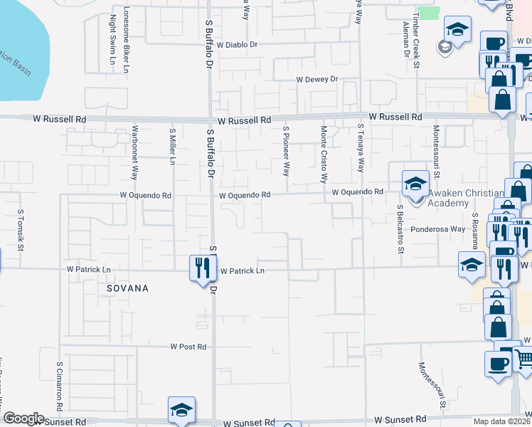 map of restaurants, bars, coffee shops, grocery stores, and more near 5918 Bellerive Street in Las Vegas