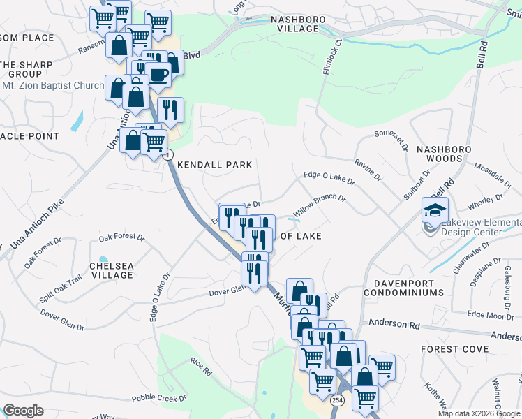 map of restaurants, bars, coffee shops, grocery stores, and more near 2451 Rychen Drive in Nashville