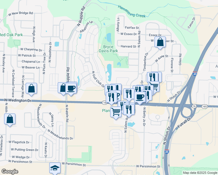 map of restaurants, bars, coffee shops, grocery stores, and more near 3698 West Players Lane in Fayetteville