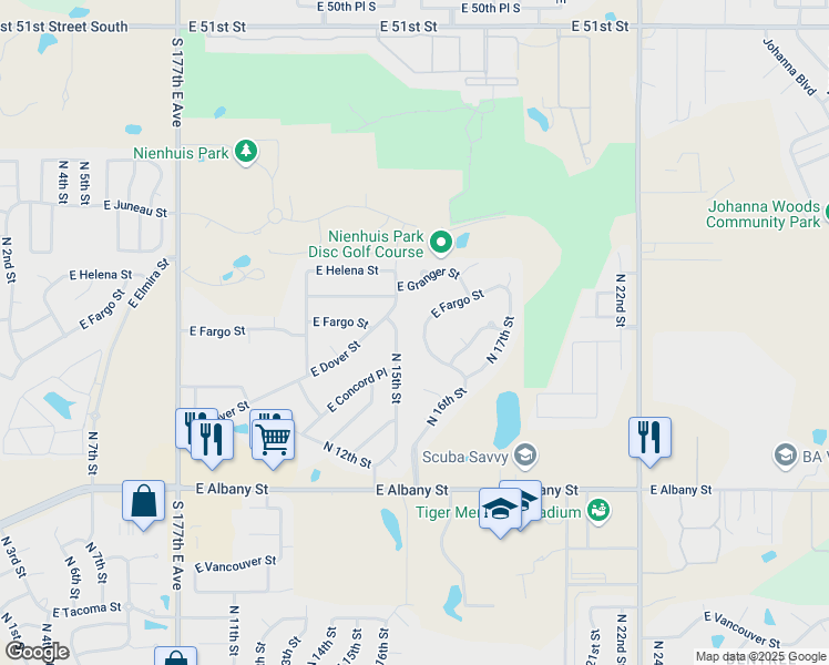 map of restaurants, bars, coffee shops, grocery stores, and more near 1608 East Fargo Street in Broken Arrow