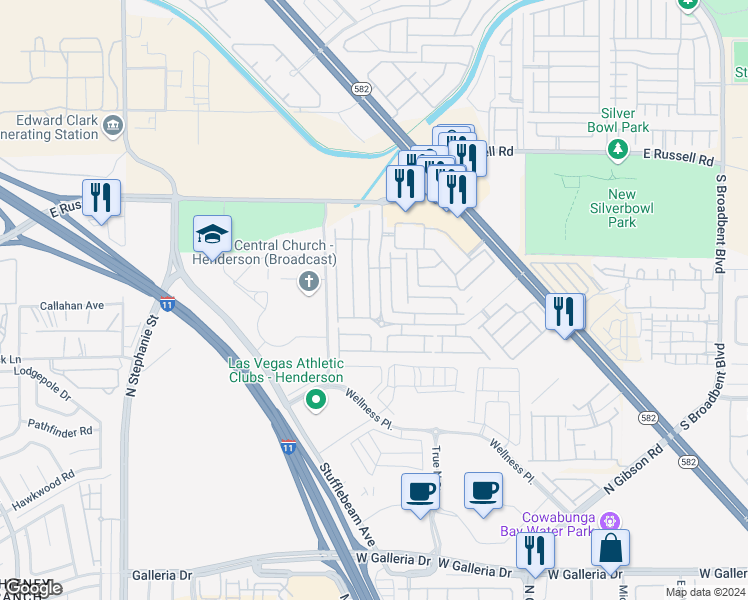map of restaurants, bars, coffee shops, grocery stores, and more near 5986 Gentleslope Street in Henderson