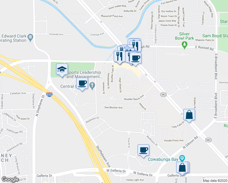 map of restaurants, bars, coffee shops, grocery stores, and more near 5983 Trickling Descent Street in Henderson