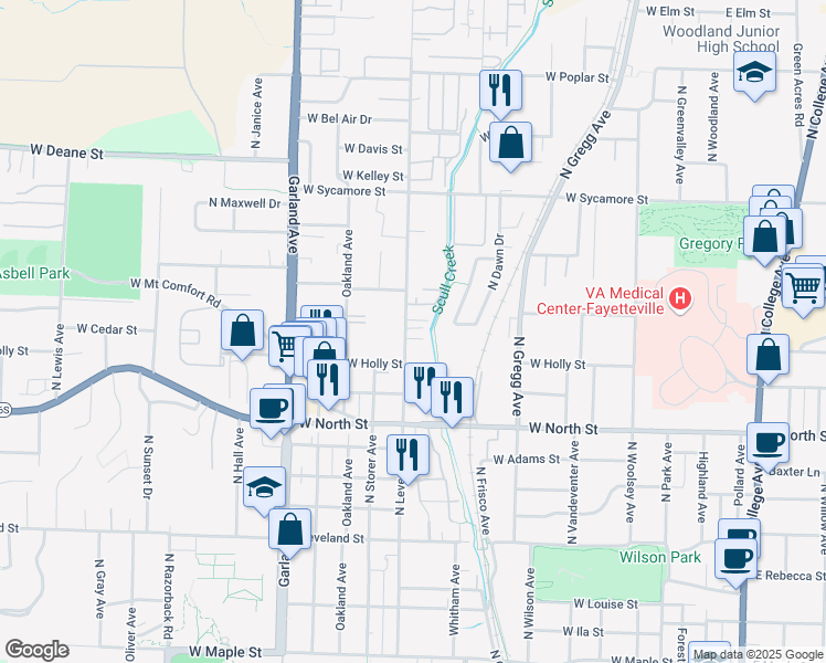 map of restaurants, bars, coffee shops, grocery stores, and more near 762 West Breeze Cove in Fayetteville