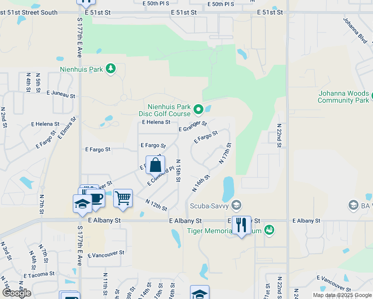 map of restaurants, bars, coffee shops, grocery stores, and more near 1608 East Fargo Street in Broken Arrow