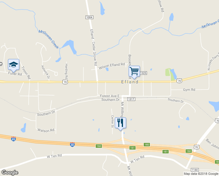 map of restaurants, bars, coffee shops, grocery stores, and more near 3608 U.S. 70 in Efland