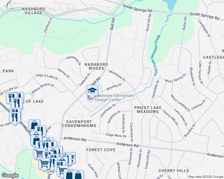 map of restaurants, bars, coffee shops, grocery stores, and more near 213 Whorley Drive in Nashville