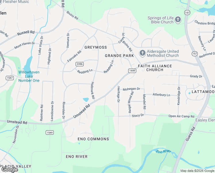 map of restaurants, bars, coffee shops, grocery stores, and more near 4 Brookwood Court in Durham