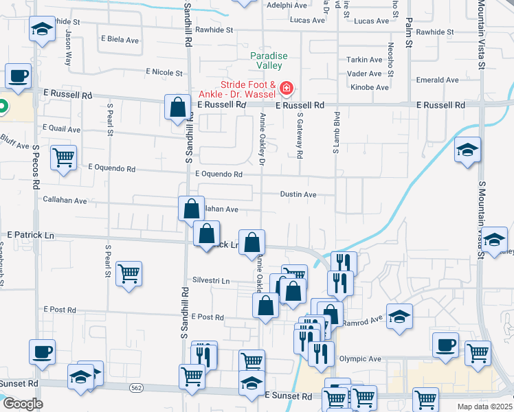 map of restaurants, bars, coffee shops, grocery stores, and more near 5980 Gary Stewart Lane in Las Vegas
