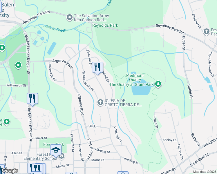 map of restaurants, bars, coffee shops, grocery stores, and more near 1456 East Sedgefield Drive in Winston-Salem