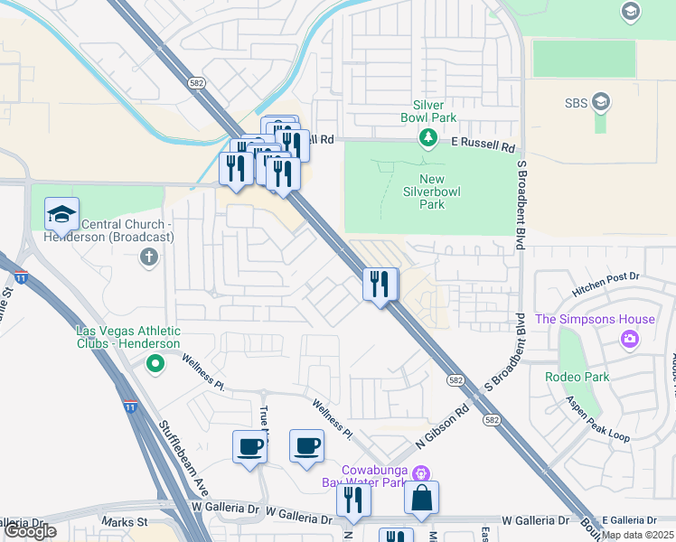 map of restaurants, bars, coffee shops, grocery stores, and more near 6596 Boulder Highway in Las Vegas