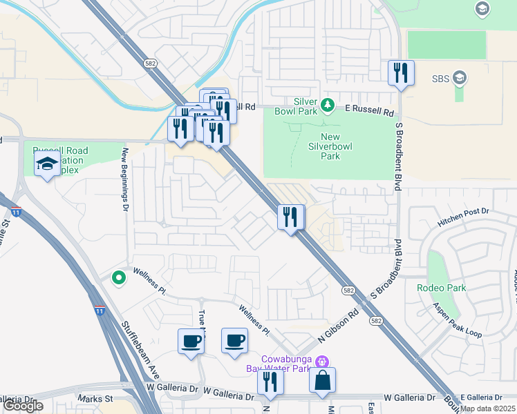 map of restaurants, bars, coffee shops, grocery stores, and more near 6598 Boulder Highway in Las Vegas