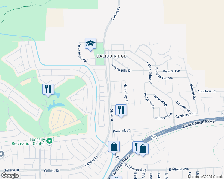 map of restaurants, bars, coffee shops, grocery stores, and more near 3811 Olsen Street in Henderson
