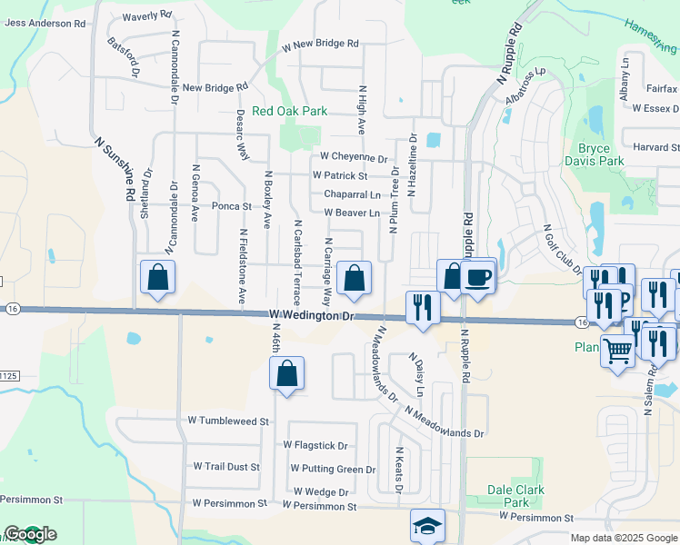 map of restaurants, bars, coffee shops, grocery stores, and more near 4410 West Franciscan Trail in Fayetteville