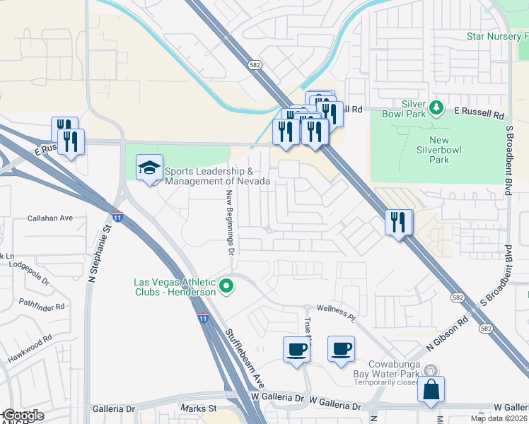 map of restaurants, bars, coffee shops, grocery stores, and more near 5951 Trickling Descent Street in Henderson