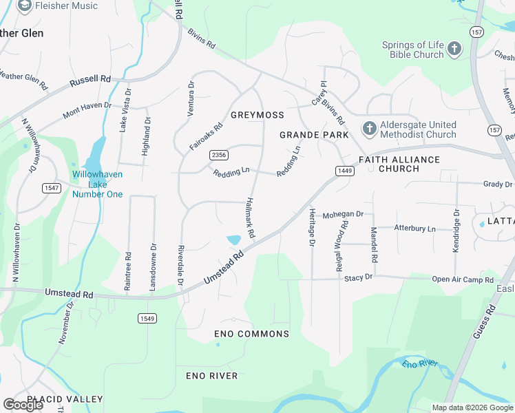 map of restaurants, bars, coffee shops, grocery stores, and more near 5200 Hallmark Road in Durham