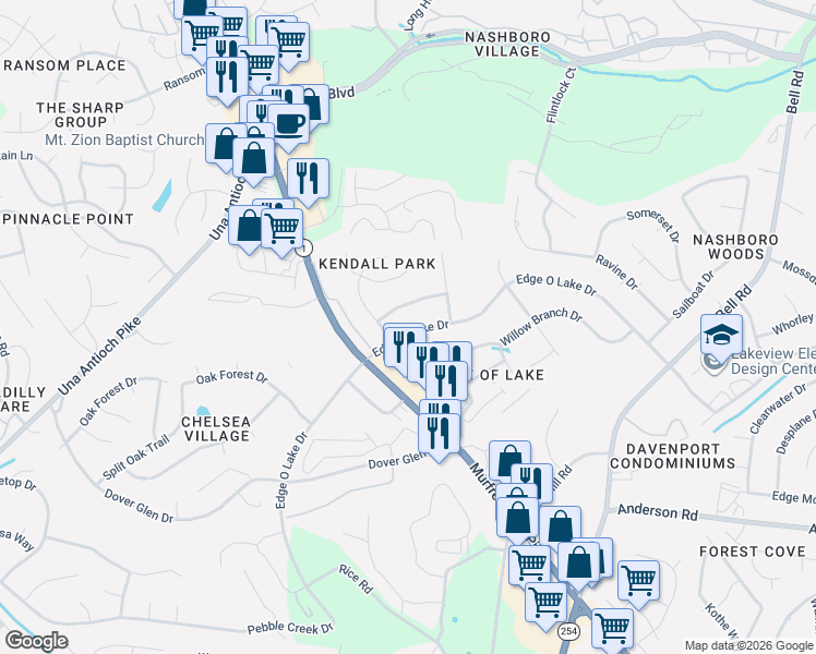map of restaurants, bars, coffee shops, grocery stores, and more near 2515 Sleepy Hollow Drive in Nashville