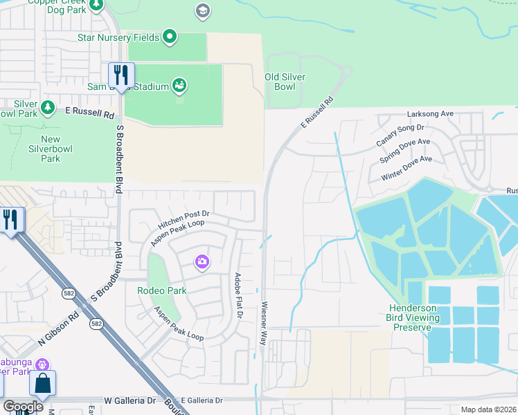 map of restaurants, bars, coffee shops, grocery stores, and more near 1076 Little House Court in Henderson