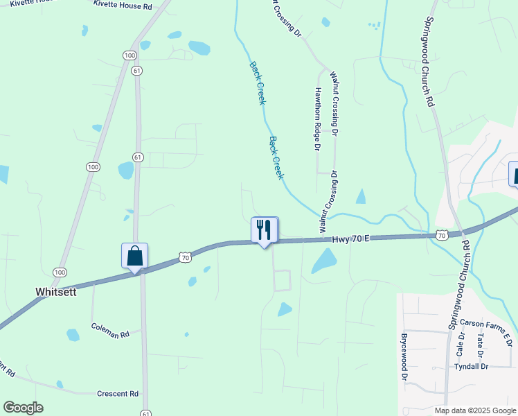 map of restaurants, bars, coffee shops, grocery stores, and more near 7241 Burlington Road in Whitsett