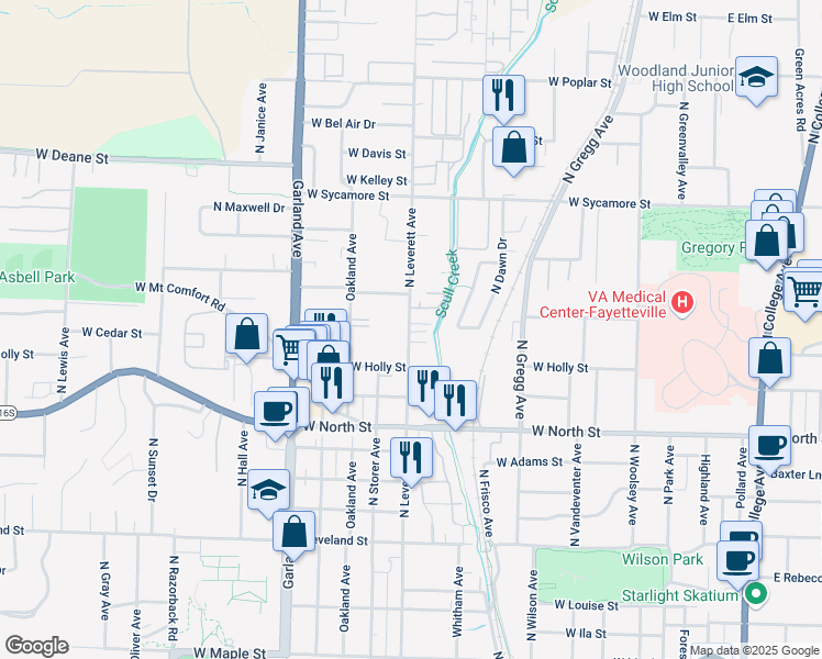map of restaurants, bars, coffee shops, grocery stores, and more near 794 West Breeze Cove in Fayetteville