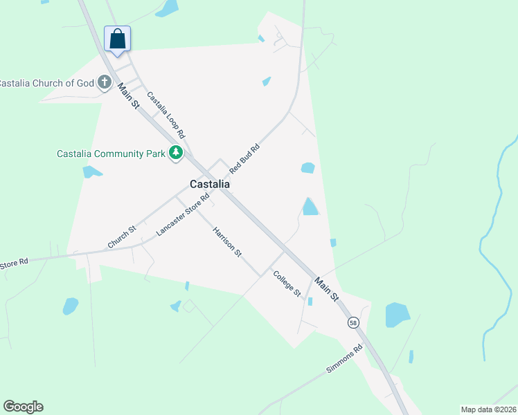 map of restaurants, bars, coffee shops, grocery stores, and more near 9407 Main Street in Castalia