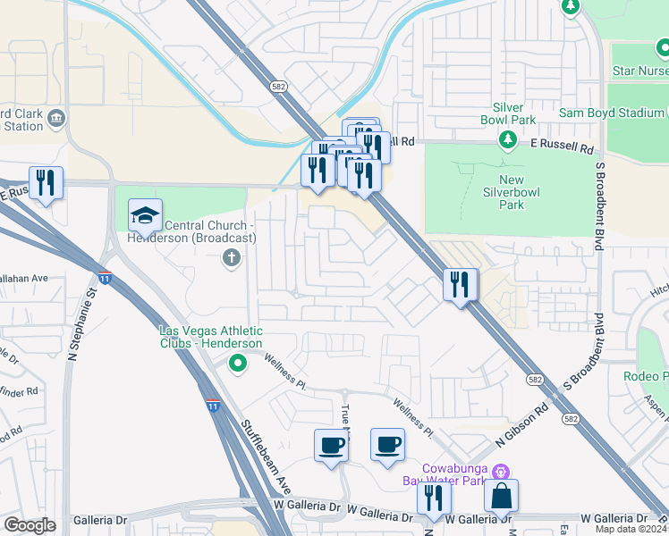 map of restaurants, bars, coffee shops, grocery stores, and more near 6388 Extreme Shear Avenue in Henderson