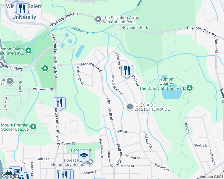 map of restaurants, bars, coffee shops, grocery stores, and more near 1310 West Sedgefield Drive in Winston-Salem