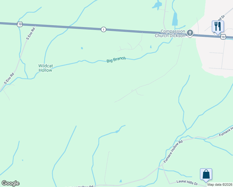 map of restaurants, bars, coffee shops, grocery stores, and more near 1130 Wildcat Road in Dickson