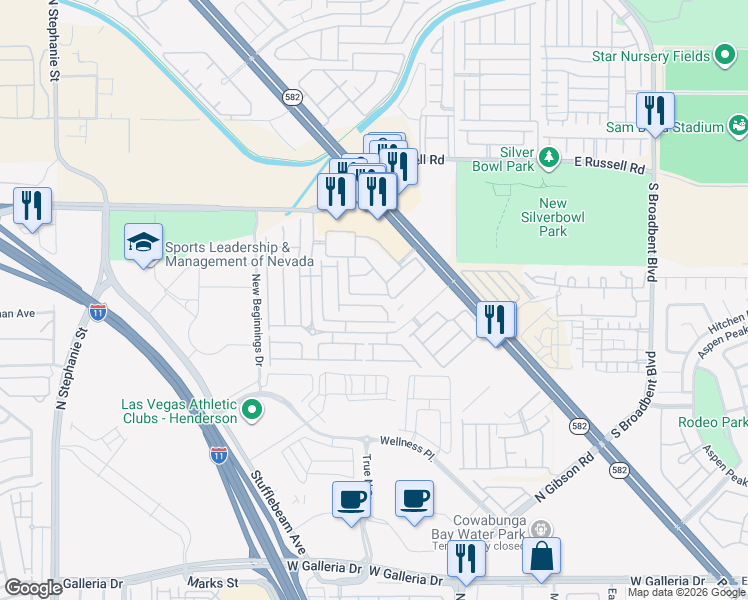 map of restaurants, bars, coffee shops, grocery stores, and more near 6420 Extreme Shear Avenue in Henderson
