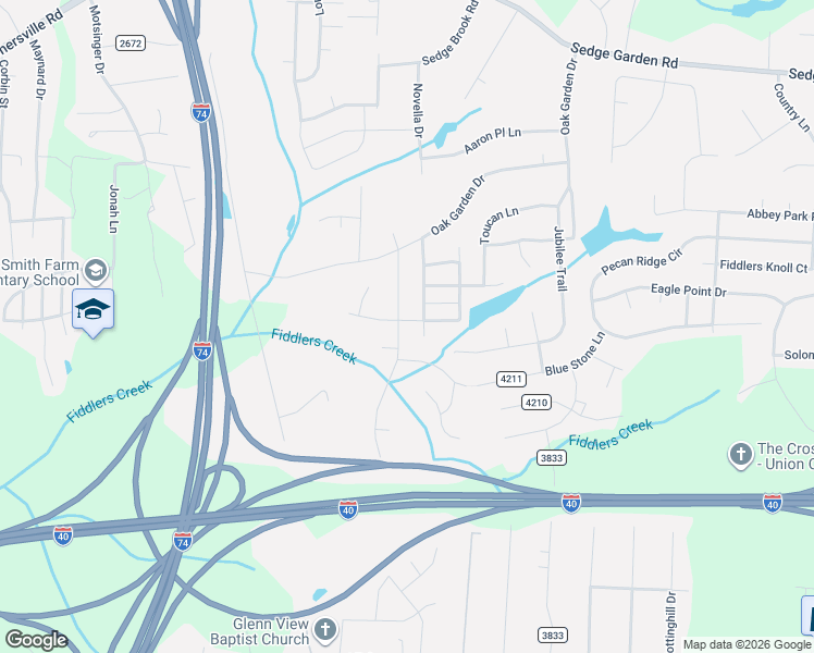map of restaurants, bars, coffee shops, grocery stores, and more near 1895 Embark Drive in Kernersville