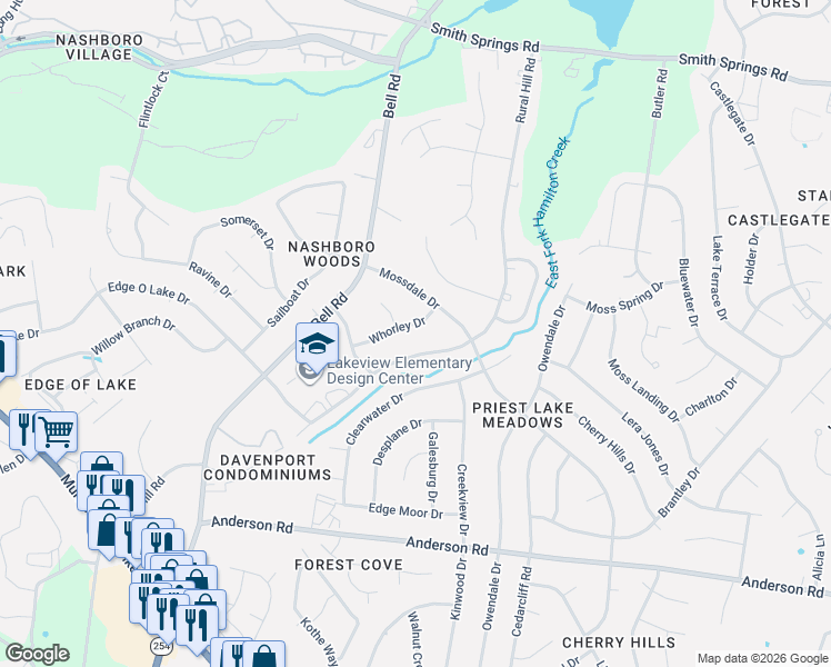 map of restaurants, bars, coffee shops, grocery stores, and more near 206 Whorley Drive in Nashville