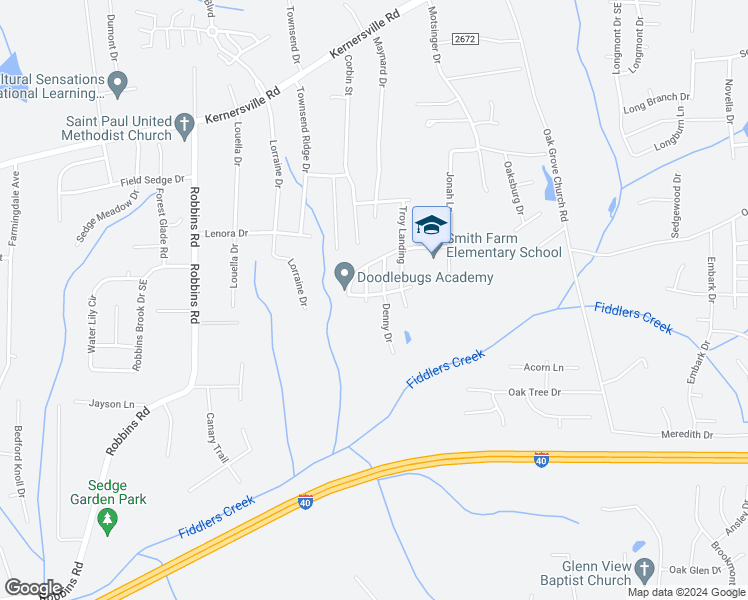 map of restaurants, bars, coffee shops, grocery stores, and more near 4029 Gloria Ridge in Winston-Salem